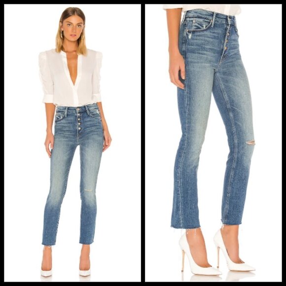 💕MOTHER💕 The Pixie Dazzler Ankle Fray Jeans Popism Button Fly High Rise 32 NWT - Picture 8 of 16